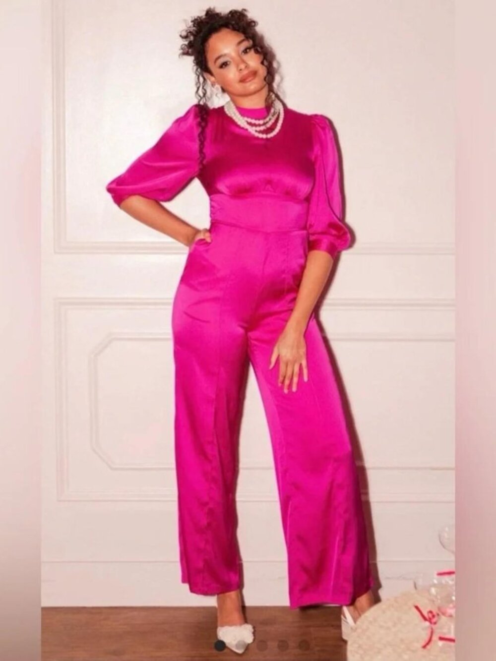 NWT Ivy City Co. Wanda Jumpsuit pink satin mock neck party formal wide leg 1X